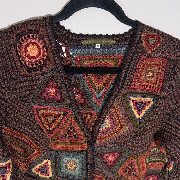 Peruvian Connection Granny Square Patchwork Cardigan Sweater Small Pima RARE - Picture 4 of 10